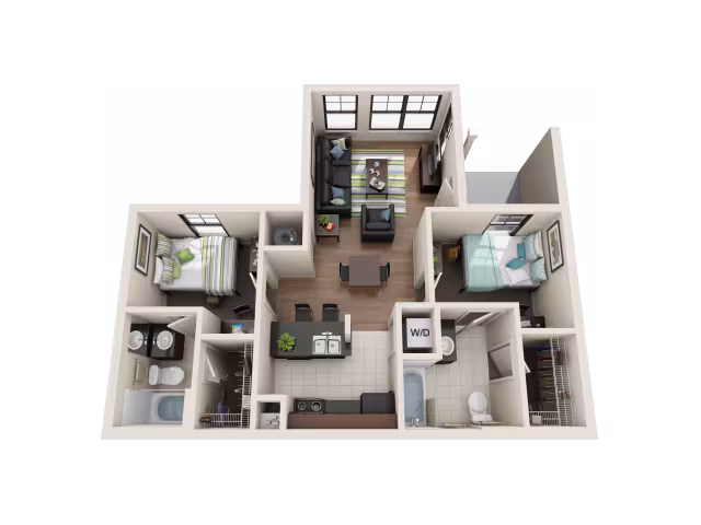 2BR/2BA - Flat Private floor plan